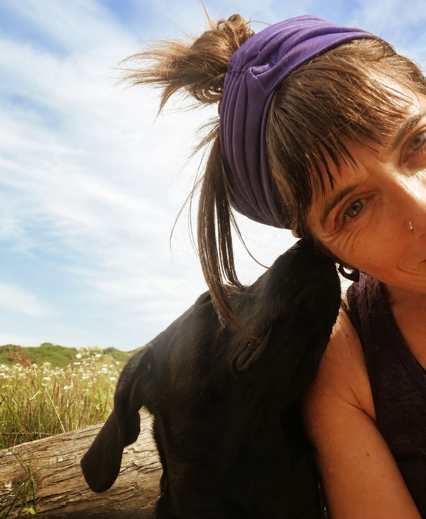 Beth with her Labrador Leela out in the Peak District